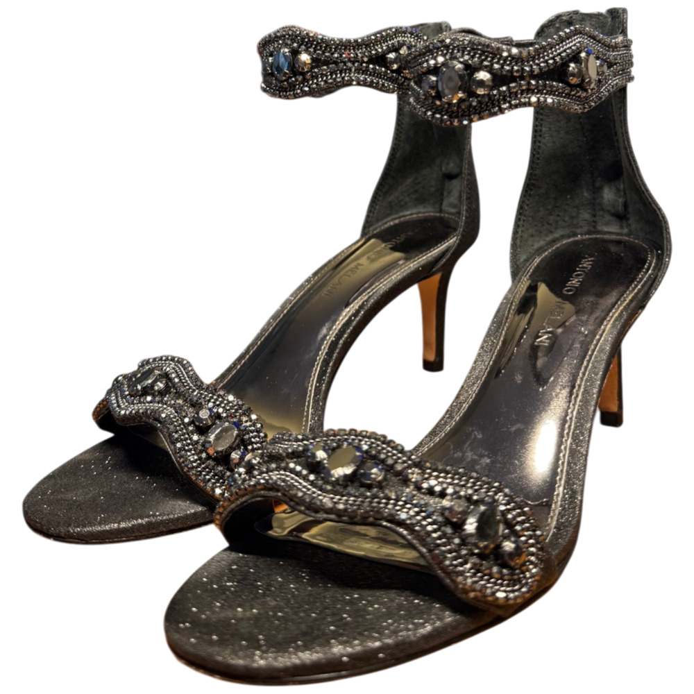 ANTONIO MELANI Women's 8 Black Rhinestone Heels Sparkle Zip Back Fancy Shoes